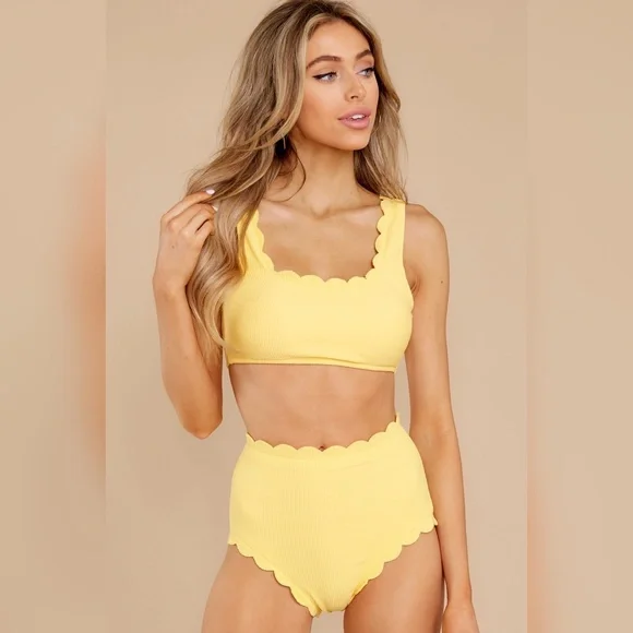 NWT High Waisted Yellow Bikini Bottoms Size Small - Picture 2 of 10